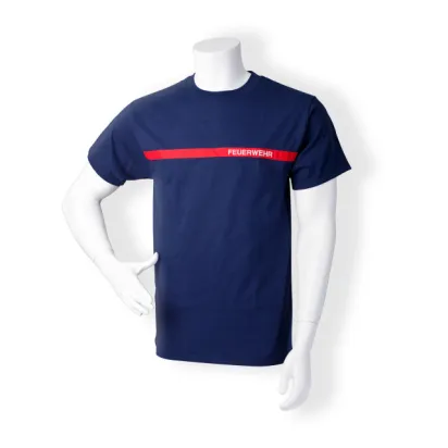 T-Shirt, navyblau mit aufgenähtem rotem Streifen