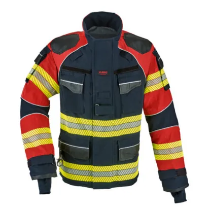 Einsatzjacke THL X-pro Solution, dunkelblau/rot, Rückenaufdruck FEUERWEHR leuchtgelb