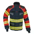 Einsatzjacke THL X-pro Solution, dunkelblau/rot, Rückenaufdruck FEUERWEHR leuchtgelb