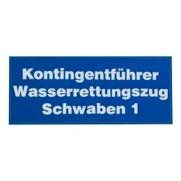 Klettschild, blau, 380x160 mm, Text nach Angabe