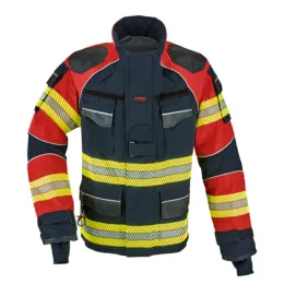 Einsatzjacke THL X-pro Solution, dunkelblau/rot, Rückenaufdruck FEUERWEHR leuchtgelb